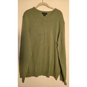 Marshall Fields 100% Cashmere Moss Green V Neck Sweater Mens Size L